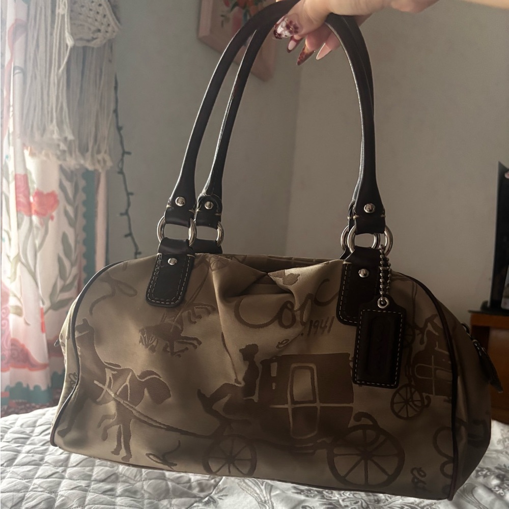 Sold: Coach Brown Signature Shoulder Bag with Monogram
